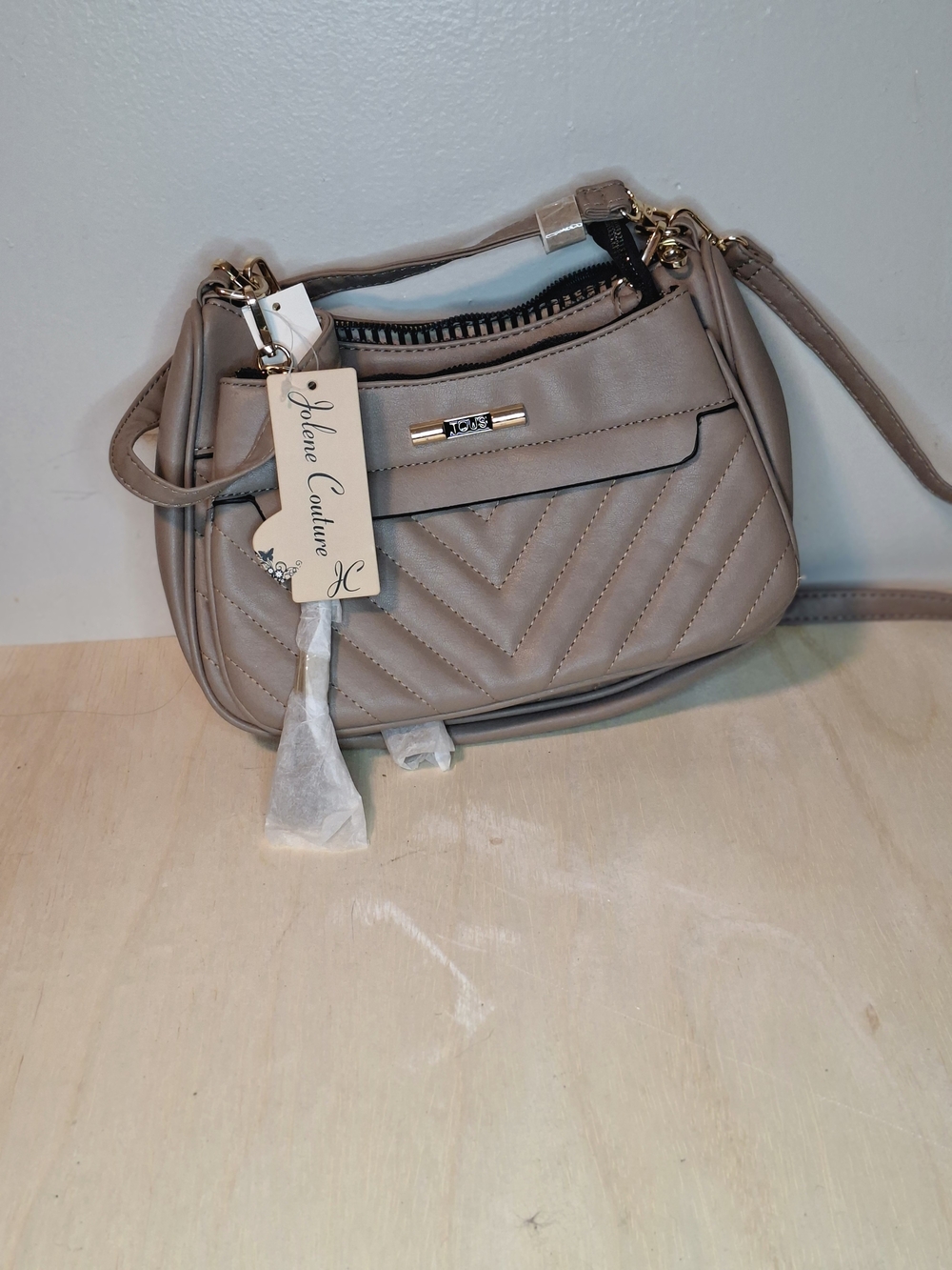 Taupe Quilted Crossbody Bag
